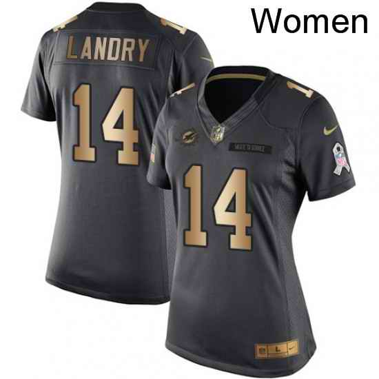 Womens Nike Miami Dolphins 14 Jarvis Landry Limited BlackGold Salute to Service NFL Jersey